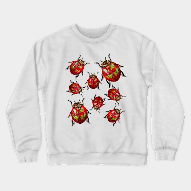 Red And Green Ladybug Beetle Crewneck Sweatshirt by crunchysqueak